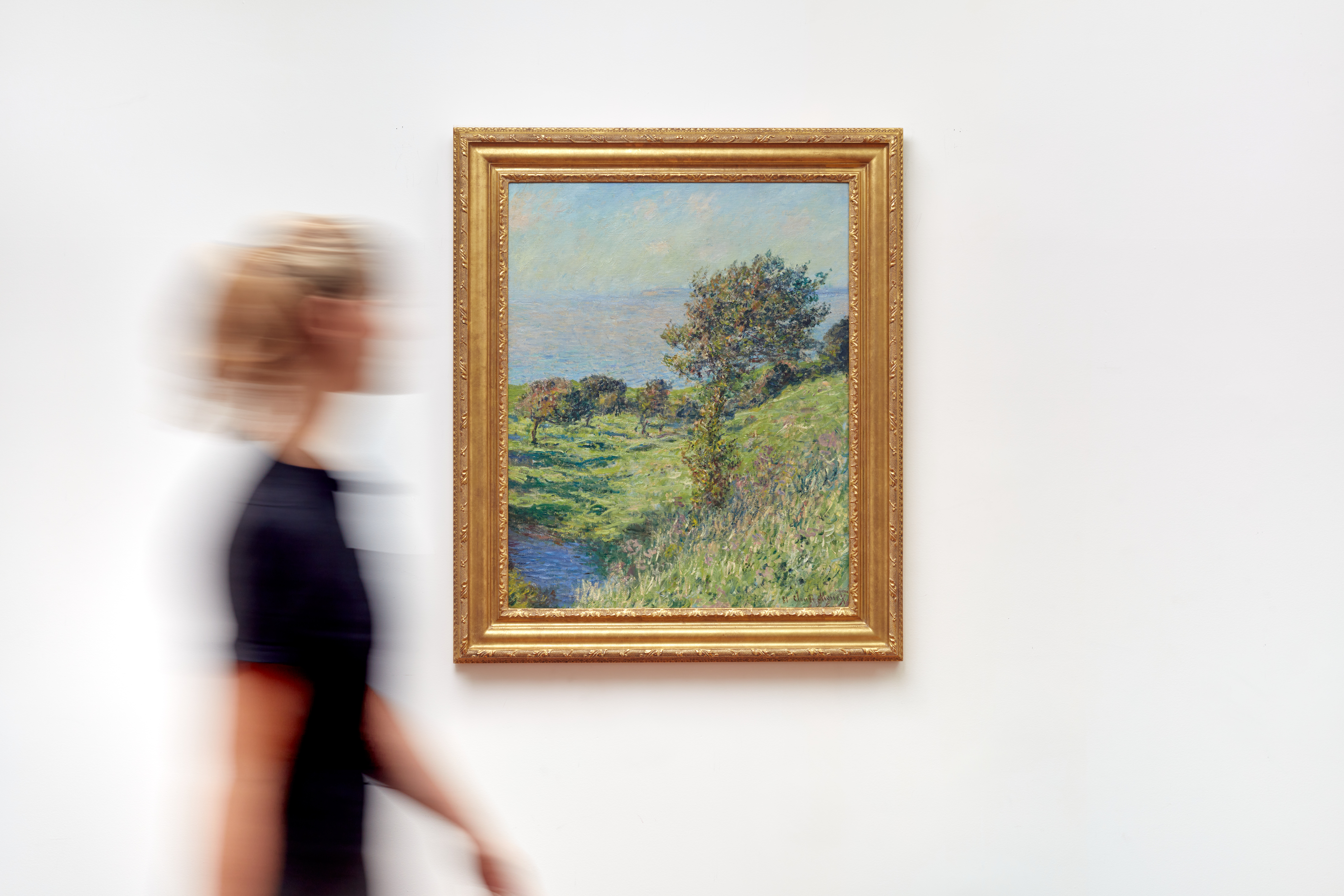 Gallery visitor viewing Monet landscape painting