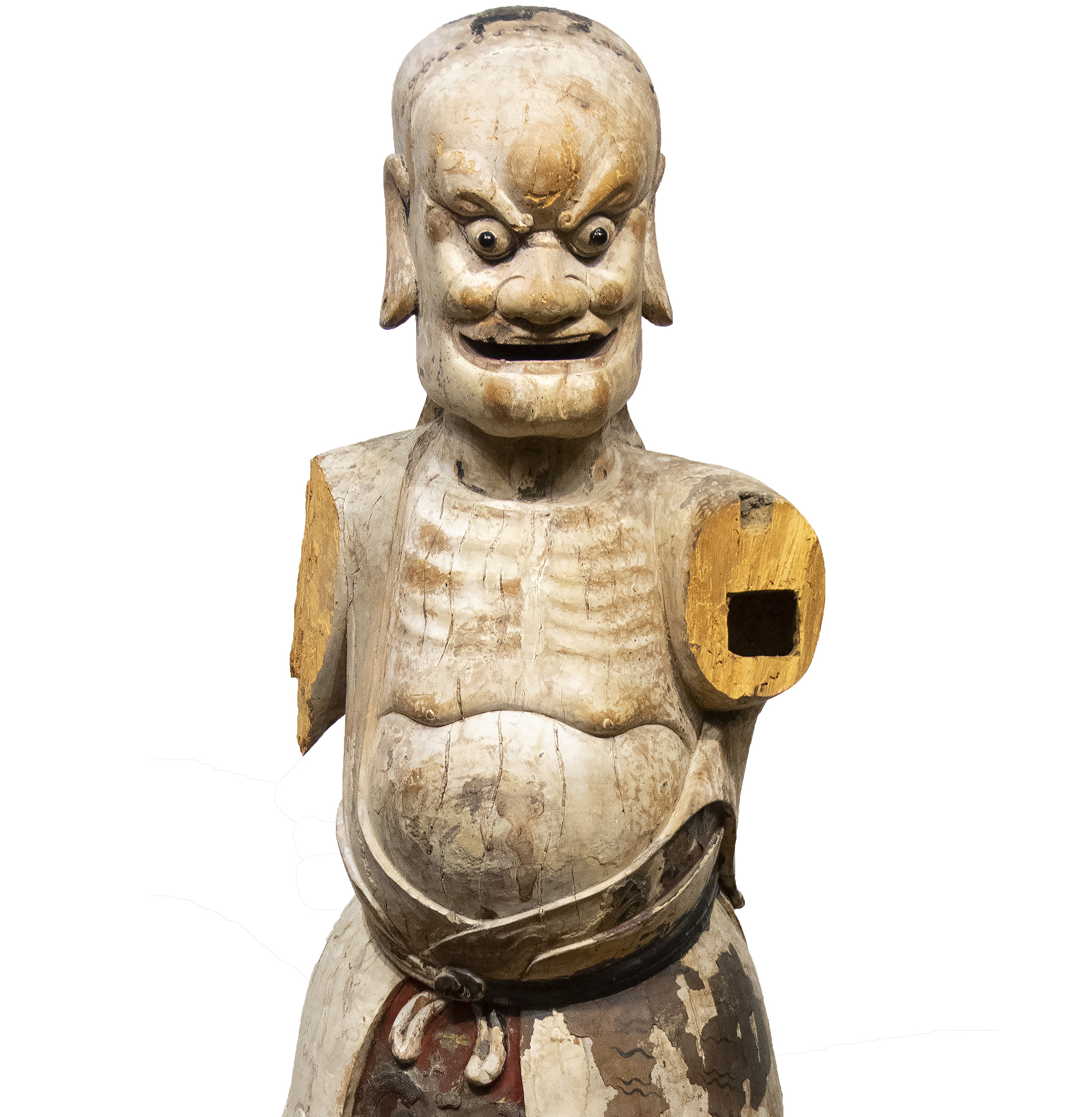 CHINESE - Daoist Wooden Figure - lacquered and painted wood - 47 x 20 x 19 in.