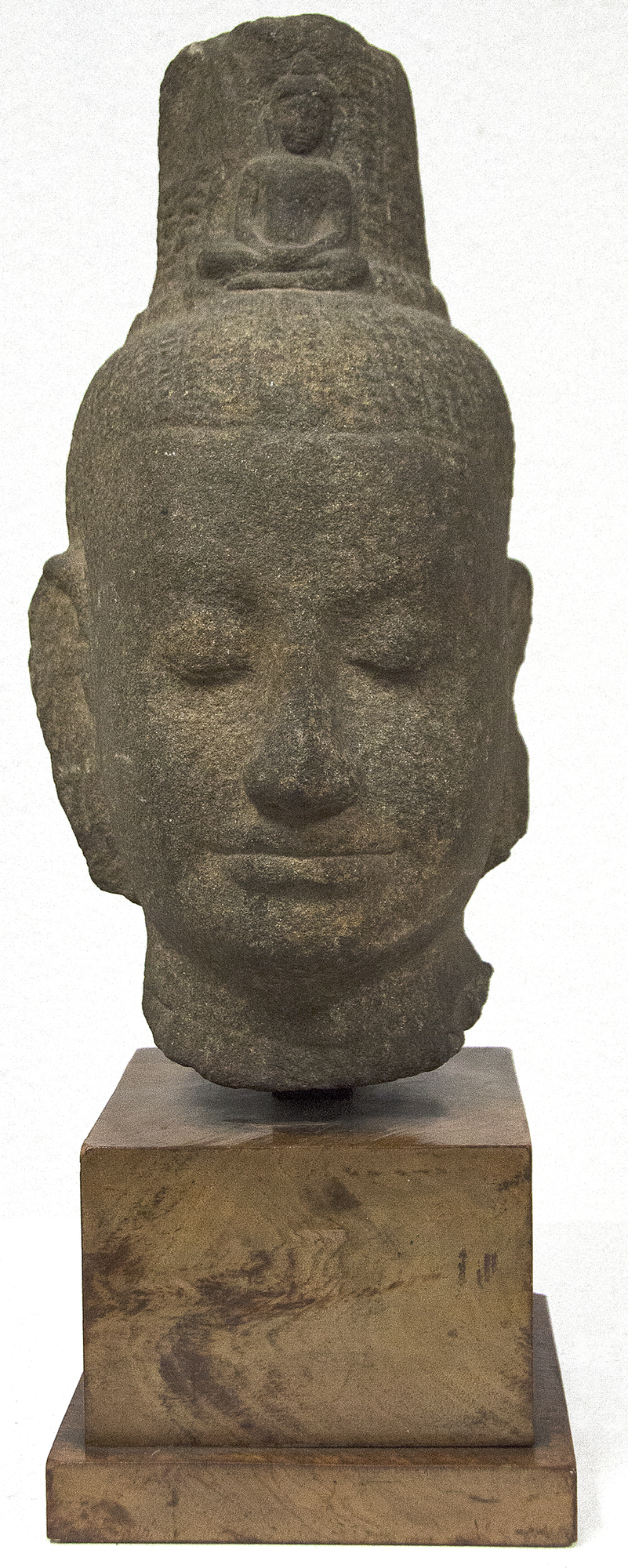 KHMER - Head of Avalokiteshvara - gray sandstone - 13 x 7 x 7 in.