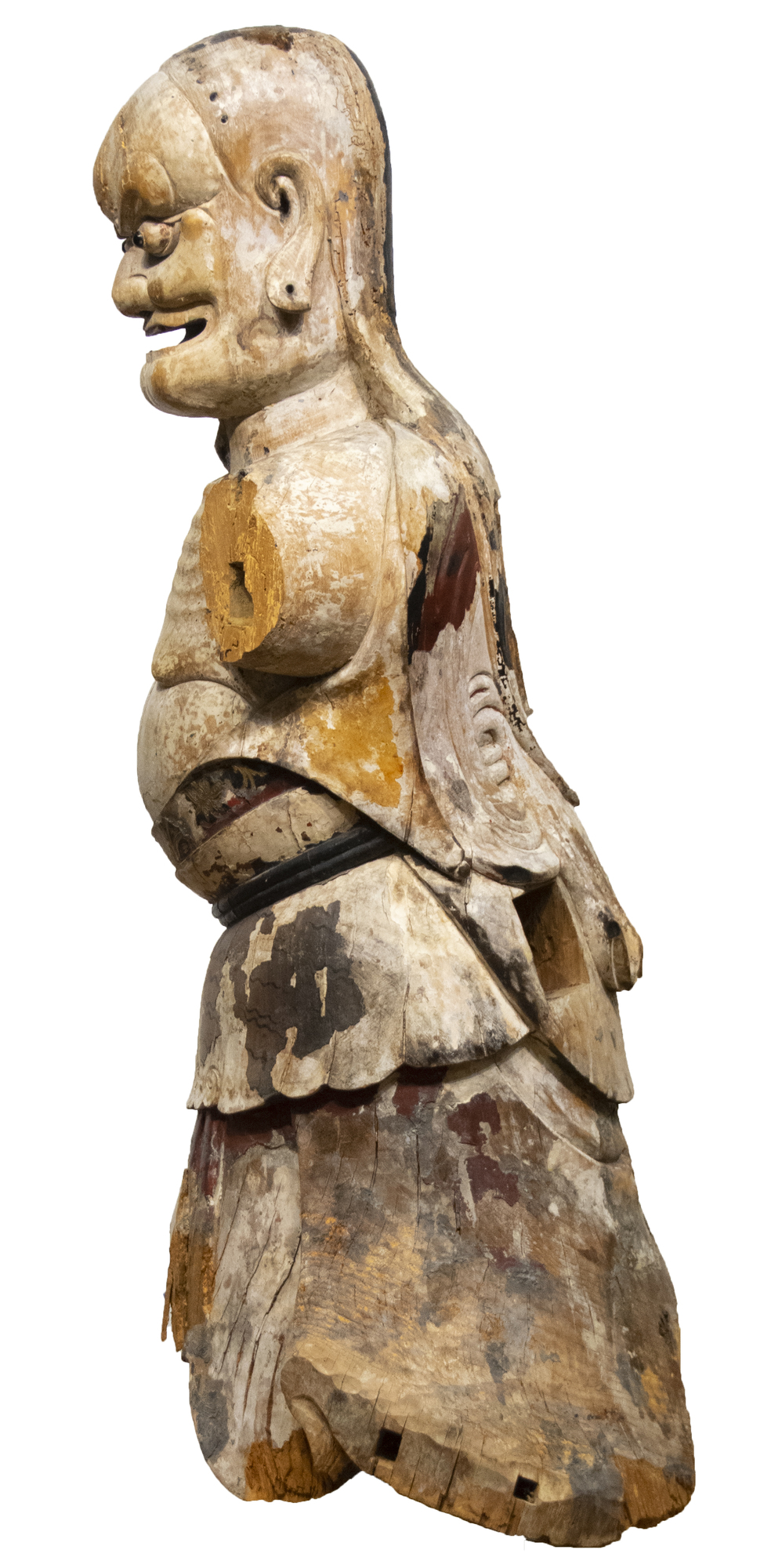 CHINESE - Daoist Wooden Figure - lacquered and painted wood - 47 x 20 x 19 in.