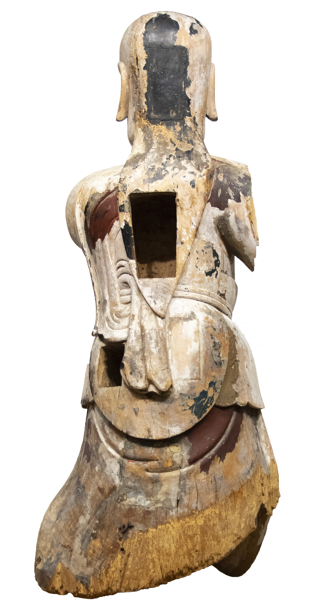 CHINESE - Daoist Wooden Figure - lacquered and painted wood - 47 x 20 x 19 in.