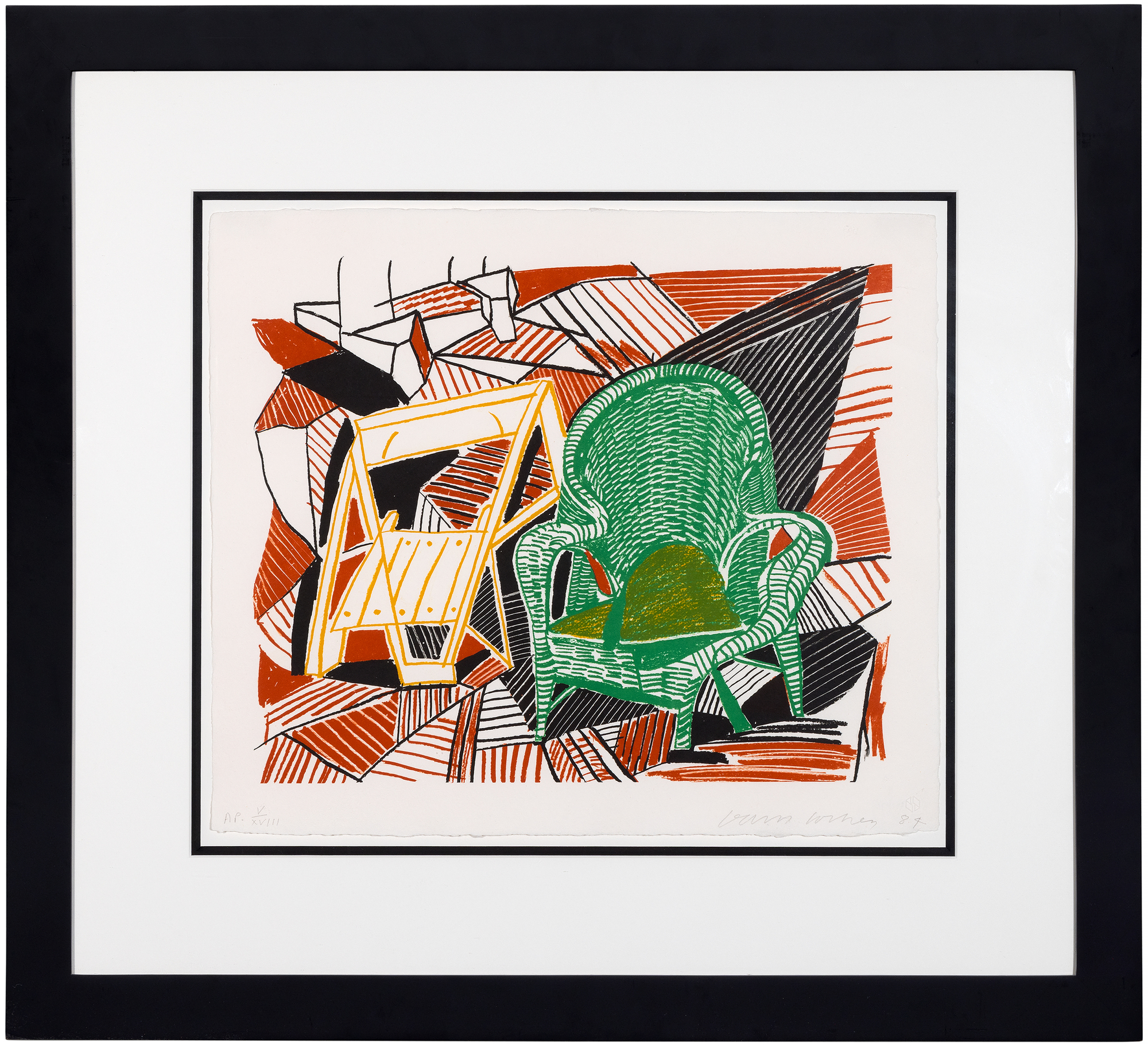 DAVID HOCKNEY - Two Pembroke Studio Chairs - lithograph in colors - 18 3/4 x 21 7/8 in.