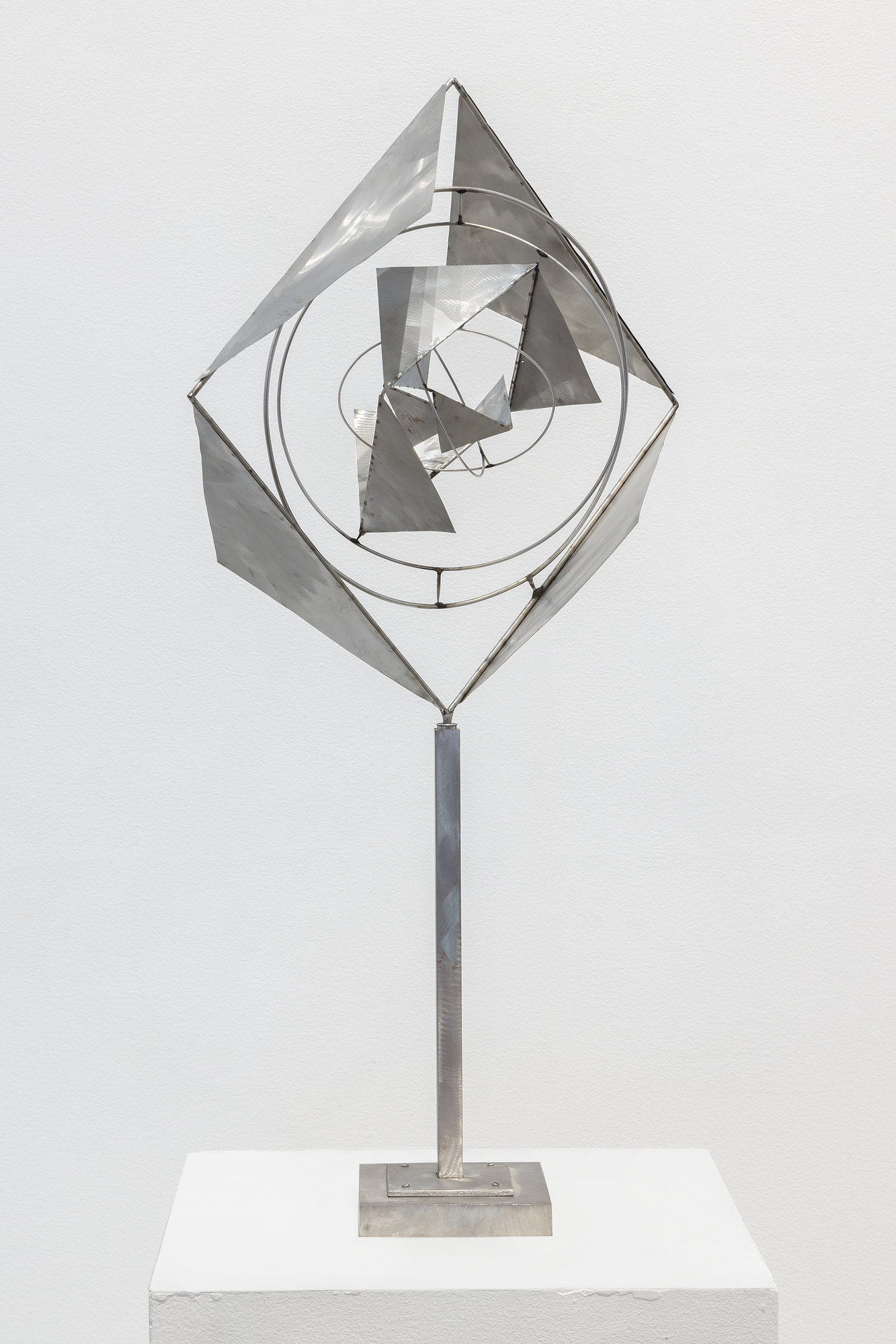 GEORGE RICKEY - Space Churn with Squares - kinetic sculpture in stainless steel - 35 1/2 x 20 x 13 in.