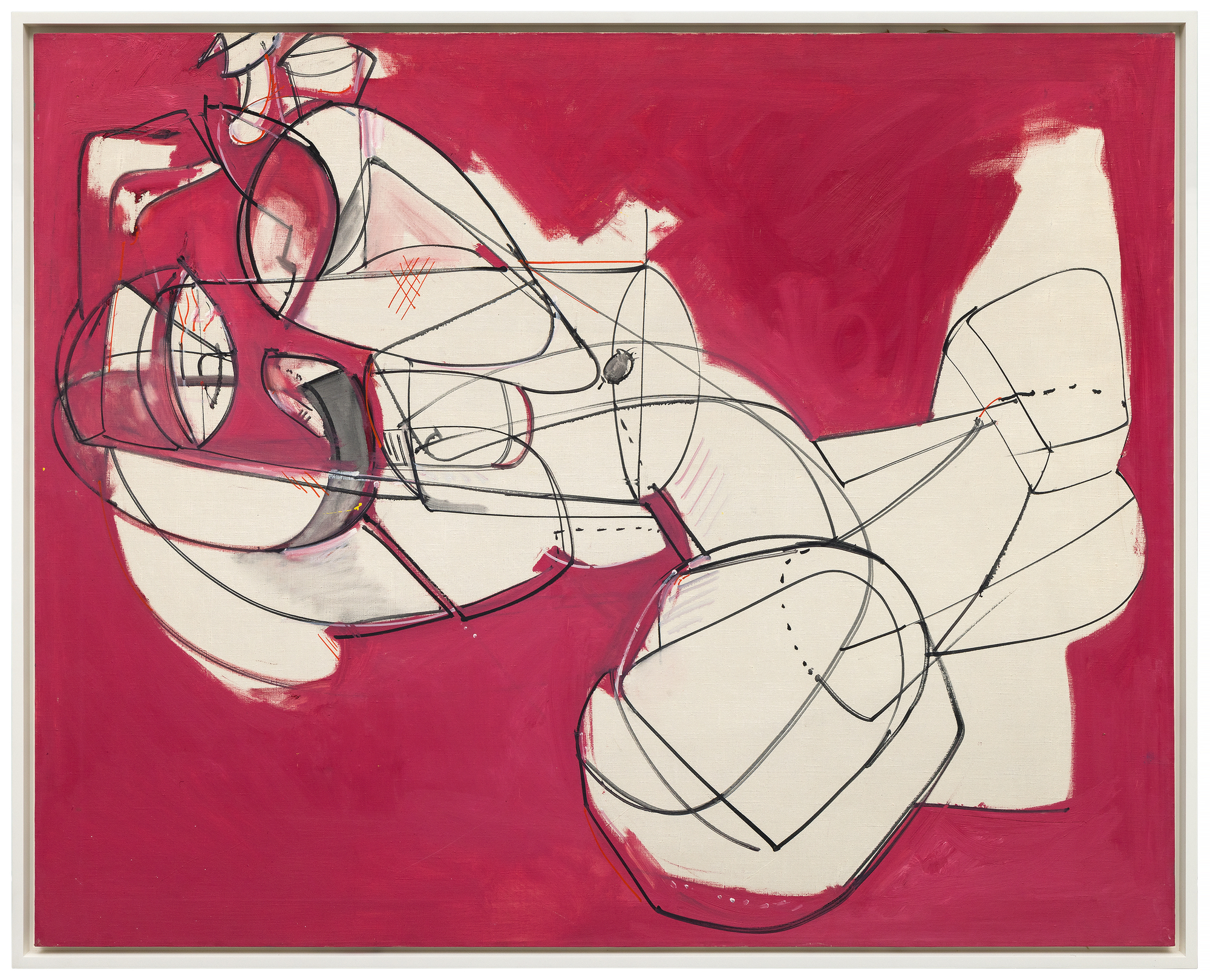 <div><font face=Lato size=3 color=black>Hans Hofmann's "<em>Astral Image #1"</em> of 1947 captures a pivotal moment in his artistic evolution as he wrestled with the competing forces of linearity and painterly abstraction. Exhibited in the same year at Betty Parsons Gallery in New York—Hofmann's first show with Parsons — the painting represents a phase of intense experimentation in which Cubist-inspired linear elements took center stage. Lines arc and stretch across the canvas, creating a dynamic framework that opens into areas filled with flatly applied alizarin crimson. These contrasting forces give the work a sense of tension and vitality.</font></div>
<br>
<br><div> </div>
<br>
<br><div><font face=Lato size=3 color=black>During this period, Hofmann's reliance on linearity provided a departure from the more fluid, painterly dynamism of his earlier works. From 1944 to 1951, this linear impulse permeated his practice, signaling a prolonged exploration of modes of expression in which he grappled with reconciling abstraction and structure. While some viewed this phase as a retreat from the energetic breakthroughs that defined American art's rise to global prominence, others recognized the distinctiveness of these paintings. <em>Astral Image #1</em> challenged the framework of Hofmann's singular vision, blending Cubist discipline with the vibrant, unruly energy that remained a hallmark of his oeuvre.</font></div>
<br>
<br><div> </div>
<br>
<br><div><font face=Lato size=3 color=black>The work's flat planes of bright alizarin crimson, contrasted with the angular momentum of the lines, evoke a cosmos of restless energy, hinting at the celestial themes suggested by its title. This painting reflects Hofmann's deliberate explorations during the late 1940s that underscore his unique ability to create works that resist easy categorization, standing apart as deeply personal explorations of form and color.</font></div>
<br>
<br><div> </div>