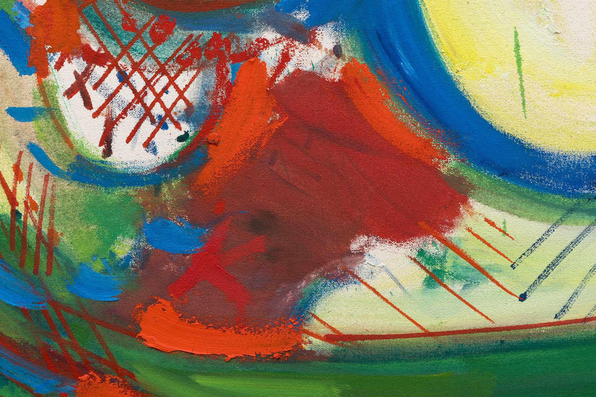 <div><font face=Lato size=3 color=black>Hans Hofmann's <em>Baal</em> channels the charged energy of its evocative title, rooted in ancient Semitic tradition. The name refers to a lord or master but also carries associations with primal forces of nature, chaos, and creation. Hofmann's work reflects this duality, blending structured design with the untamed vitality of gestural abstraction to create a composition oscillating between entropy and order.</font></div>
<br>
<br><div> </div>
<br>
<br><div><font face=Lato size=3 color=black>Painted at age 65, <em>Baal</em> also showcases Hofmann's willingness to revisit earlier disciplines while addressing the challenges of mid-century abstraction. Its vibrant palette and bold use of complementary colors, particularly the juxtaposition of red and green, heightens the painting's dynamism. His muscular brushwork also reflects his lifelong experimentation with the tension between form and freedom; undulating lines and biomorphic forms evoke the surrealist influence of Miró and the spiritual resonance of Kandinsky's gestural abstractions. Like these predecessors, Hofmann sought to translate "inner necessity" into visual expression, guided by his fertile imagination. Yet the planal elements and curvilinear shapes of <em>Baal</em> also reflect the influence of improvisational painting, a hallmark of Abstract Expressionism as practiced by contemporaries like Arshile Gorky, among others. It is a composition that teems with movement and energy, suggesting a cosmos in flux—chaotic yet deliberate.</font></div>
<br>
<br><div> </div>
<br>
<br><div><font face=Lato size=3 color=black>Exhibited the same year at Betty Parsons Gallery in New York, <em>Baal</em> signals Hofmann's evolution as a master and innovator. With its vivid dynamism and symbolic title, the painting epitomizes Hofmann's ability to infuse abstraction with elemental power, crafting a deeply personal exploration of form and color.</font></div>