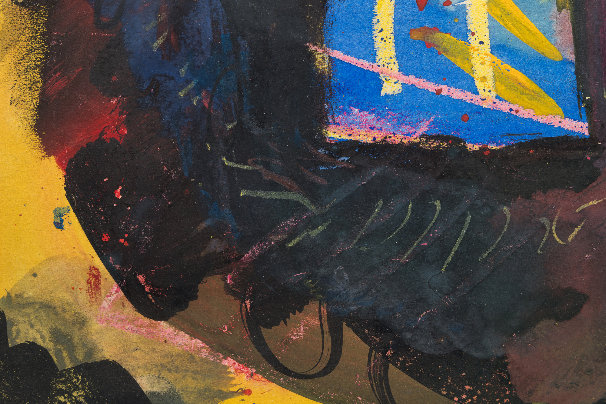 <div><font face=Lato size=3 color=black>Executed in mixed media on paper, <em>The Indian</em> from 1944 showcases Hofmann’s ability to offer a powerful interplay between abstraction and figuration. Surrounded by an atmospheric expanse of deep blues and punctuated by vivid accents of red and yellow, the central form suggests the stylized head of a Native American. Shaped not by direct detailing techniques but subtractive reduction, Hofmann shaped the figure by enclosing it with dynamic strokes of the deep blue surround, punctuated by vivid reds and yellows, as if carving the form out of the surrounding space. This approach emphasizes the figure’s presence while allowing it to remain enigmatic, suspended within an atmospheric mélange of bold, gestural marks.</font></div>
<br>
<br><div> </div>
<br>
<br><div><font face=Lato size=3 color=black>The tension between the central form and its vibrant background exemplifies Hofmann’s transition during the 1940s from Cubist rigor to more unrestricted, expressionistic techniques. <em>The Indian</em> captures the energy of this pivotal period, with its layered abstraction and symbolic undertones reflecting Hofmann’s ability to unite gestural spontaneity with deliberate compositional balance.</font></div>