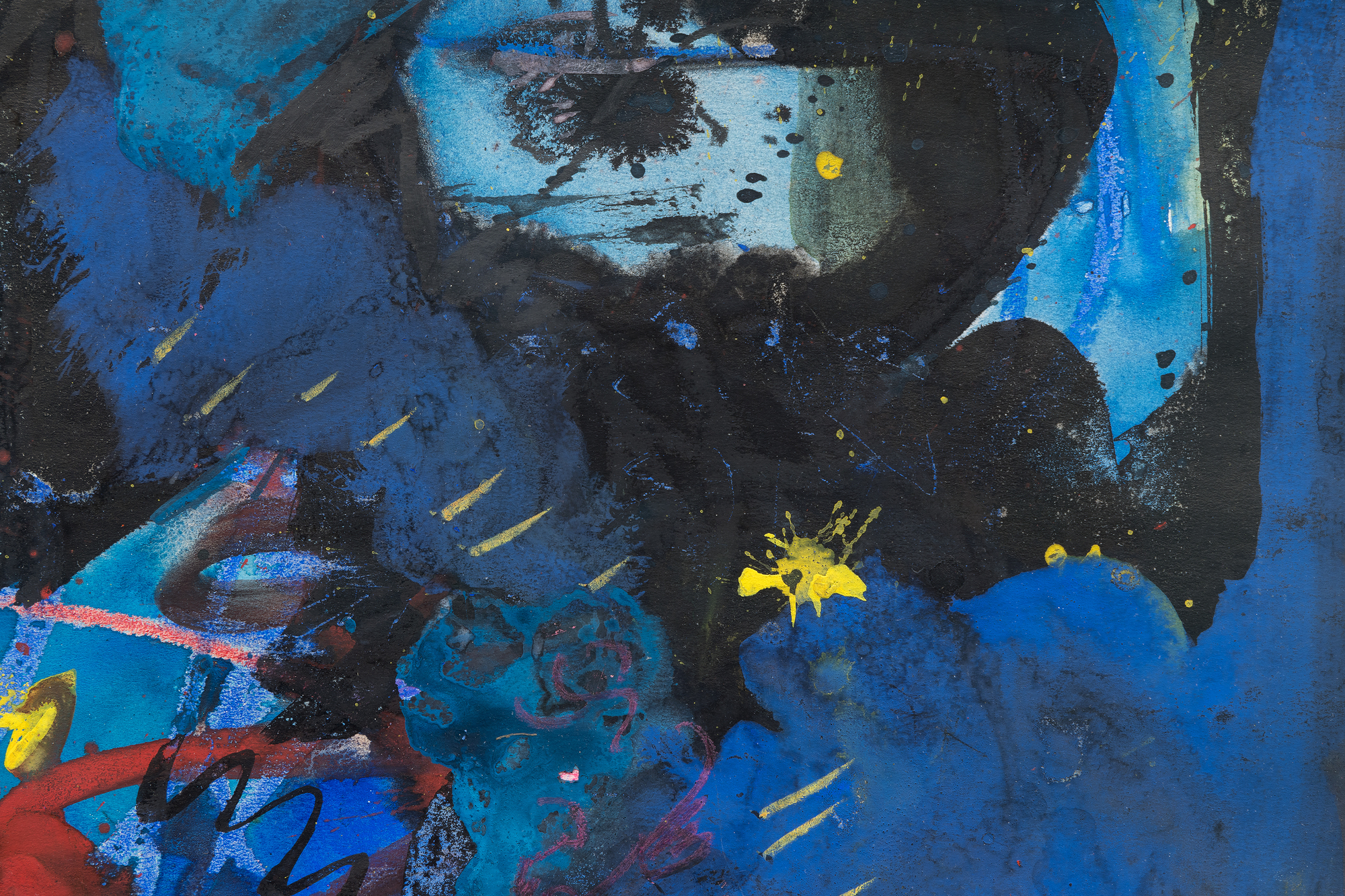 <div><font face=Lato size=3 color=black>Executed in mixed media on paper, <em>The Indian</em> from 1944 showcases Hofmann’s ability to offer a powerful interplay between abstraction and figuration. Surrounded by an atmospheric expanse of deep blues and punctuated by vivid accents of red and yellow, the central form suggests the stylized head of a Native American. Shaped not by direct detailing techniques but subtractive reduction, Hofmann shaped the figure by enclosing it with dynamic strokes of the deep blue surround, punctuated by vivid reds and yellows, as if carving the form out of the surrounding space. This approach emphasizes the figure’s presence while allowing it to remain enigmatic, suspended within an atmospheric mélange of bold, gestural marks.</font></div>
<br>
<br><div> </div>
<br>
<br><div><font face=Lato size=3 color=black>The tension between the central form and its vibrant background exemplifies Hofmann’s transition during the 1940s from Cubist rigor to more unrestricted, expressionistic techniques. <em>The Indian</em> captures the energy of this pivotal period, with its layered abstraction and symbolic undertones reflecting Hofmann’s ability to unite gestural spontaneity with deliberate compositional balance.</font></div>