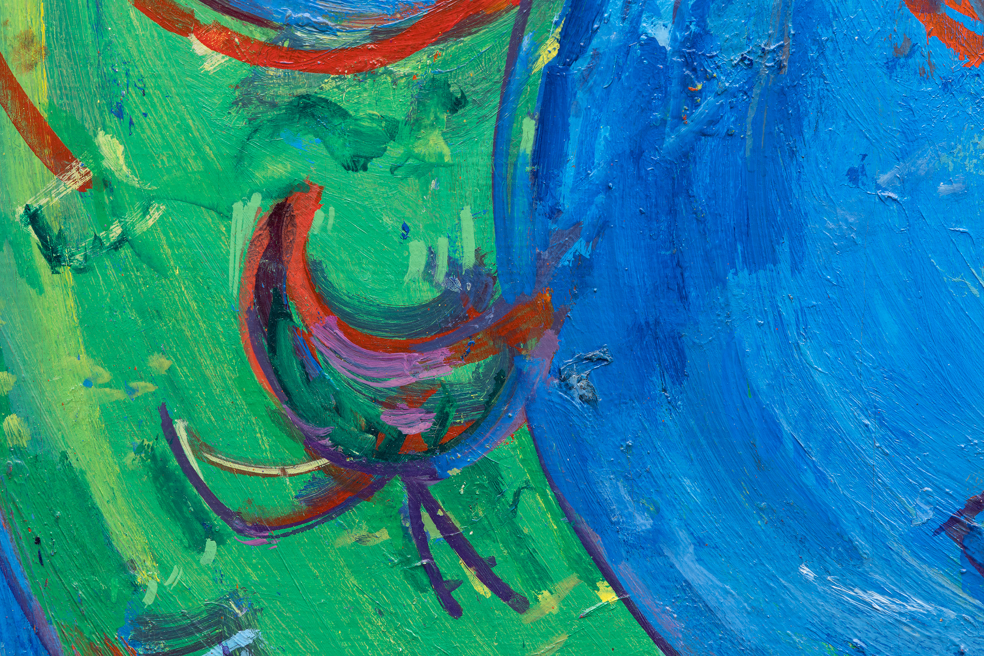 <div><font face=Lato size=3 color=black>Hans Hofmann's <em>The Zoo</em> (1944) brims with playful energy, its abstract forms suggesting a whimsical exploration of animalistic shapes and gestures. Dominated by a vivid blue field punctuated by bold strokes of red, green, and yellow, the formal elements and composition provide a lively interplay of color. While the title invites the viewer to seek out zoo-like references, the forms are ambiguous yet evocative: sweeping red arcs might suggest the curve of a tail, while the triangular green shape evokes the profile of an enclosure or a cage. The painting captures not the literal essence of a zoo but the dynamism and movement one might associate with such a space.</font></div>
<br>
<br><div> </div>
<br>
<br><div><font face=Lato size=3 color=black>Heavily influenced by Surrealist automatism and the biomorphic forms of Joan Miró, the organic shapes and bold colors seem to pulse with life, blurring the boundary between abstraction and figuration. Yet, unlike Miró's delicate dreamscapes, Hofmann's brushwork carries a muscular energy, grounding the composition in his signature gestural style.</font></div>
<br>
<br><div><font face=Lato size=3 color=black><em>The Zoo</em> reflects Hofmann's ability to balance spontaneity with deliberate compositional choices. The result is a vibrant, joy-filled work that celebrates the world's visual complexity and the boundless creative freedom of abstraction during this pivotal phase of his career.</font></div>