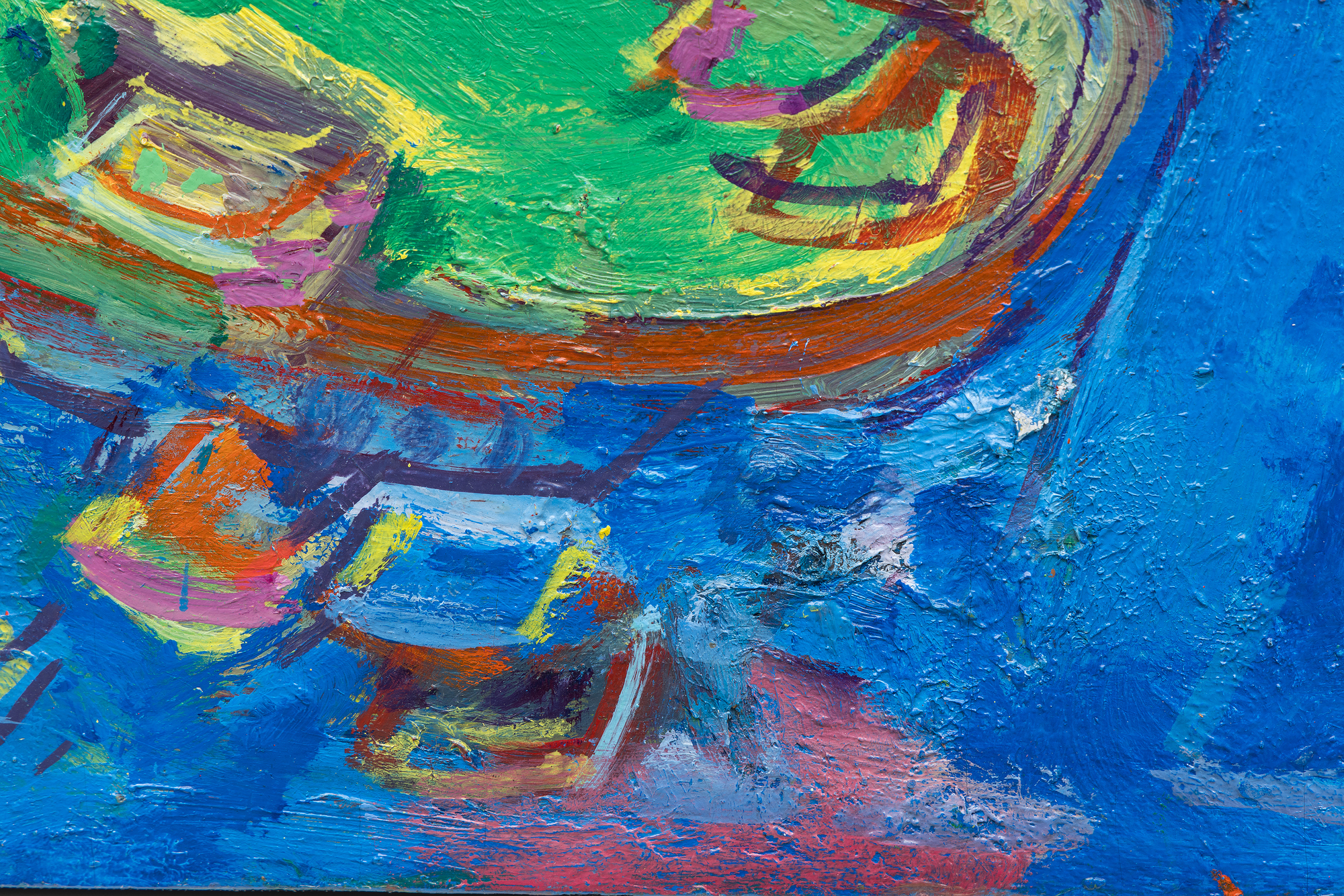 <div><font face=Lato size=3 color=black>Hans Hofmann's <em>The Zoo</em> (1944) brims with playful energy, its abstract forms suggesting a whimsical exploration of animalistic shapes and gestures. Dominated by a vivid blue field punctuated by bold strokes of red, green, and yellow, the formal elements and composition provide a lively interplay of color. While the title invites the viewer to seek out zoo-like references, the forms are ambiguous yet evocative: sweeping red arcs might suggest the curve of a tail, while the triangular green shape evokes the profile of an enclosure or a cage. The painting captures not the literal essence of a zoo but the dynamism and movement one might associate with such a space.</font></div>
<br>
<br><div> </div>
<br>
<br><div><font face=Lato size=3 color=black>Heavily influenced by Surrealist automatism and the biomorphic forms of Joan Miró, the organic shapes and bold colors seem to pulse with life, blurring the boundary between abstraction and figuration. Yet, unlike Miró's delicate dreamscapes, Hofmann's brushwork carries a muscular energy, grounding the composition in his signature gestural style.</font></div>
<br>
<br><div><font face=Lato size=3 color=black><em>The Zoo</em> reflects Hofmann's ability to balance spontaneity with deliberate compositional choices. The result is a vibrant, joy-filled work that celebrates the world's visual complexity and the boundless creative freedom of abstraction during this pivotal phase of his career.</font></div>