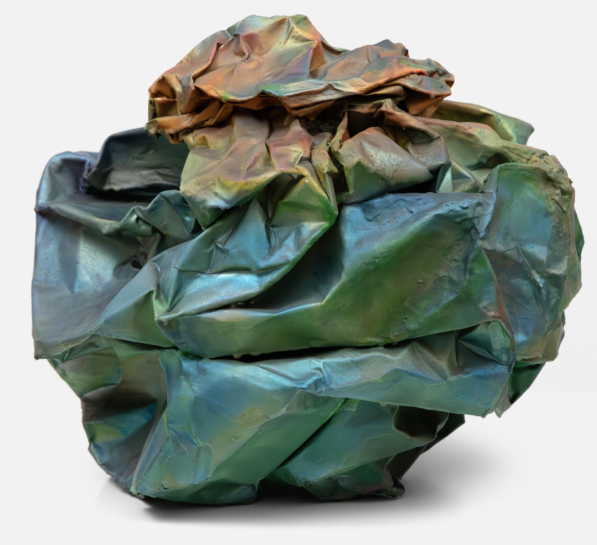 JOHN CHAMBERLAIN - ASARABACA - industrial weight aluminum foil with acrylic lacquer and polyester resin - 20 x 23 x 22 in.