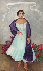 
<br>In Diego Rivera’s portrait of Enriqueta Dávila, the artist asserts a Mexicanidad, a quality of Mexican-ness, in the work along with his strong feelings towards the sitter. Moreover, this painting is unique amongst his portraiture in its use of symbolism, giving us a strong if opaque picture of the relationship between artist and sitter.
<br>
<br>Enriqueta, a descendent of the prominent Goldbaum family, was married to the theater entrepreneur, José María Dávila. The two were close friends with Rivera, and the artist initially requested to paint Enriqueta’s portrait. Enriqueta found the request unconventional and relented on the condition that Rivera paints her daughter, Enriqueta “Quetita”. Rivera captures the spirit of the mother through the use of duality in different sections of the painting, from the floorboards to her hands, and even the flowers. Why the split in the horizon of the floorboard? Why the prominent cross while Enriqueta’s family is Jewish? Even her pose is interesting, showcasing a woman in control of her own power, highlighted by her hand on her hip which Rivera referred to as a claw, further complicating our understanding of her stature.
<br>
<br>This use of flowers, along with her “rebozo” or shawl, asserts a Mexican identity. Rivera was adept at including and centering flowers in his works which became a kind of signature device. The flowers show bromeliads and roselles; the former is epiphytic and the latter known as flor de jamaica and often used in hibiscus tea and aguas frescas. There is a tension then between these two flowers, emphasizing the complicated relationship between Enriqueta and Rivera. On the one hand, Rivera demonstrates both his and the sitter’s Mexican identity despite the foreign root of Enriqueta’s family but there may be more pointed meaning revealing Rivera’s feelings to the subject. The flowers, as they often do in still life paintings, may also refer to the fleeting nature of life and beauty. The portrait for her daughter shares some similarities from the use of shawl and flowers, but through simple changes in gestures and type and placement of flowers, Rivera illuminates a stronger personality in Enriqueta and a more dynamic relationship as filtered through his lens.
<br>
<br>A closer examination of even her clothing reveals profound meaning. Instead of a dress more in line for a socialite, Rivera has Enriqueta in a regional dress from Jalisco, emphasizing both of their Mexican identities. On the other hand, her coral jewelry, repeated in the color of her shoes, hints at multiple meanings from foreignness and exoticism to protection and vitality. From Ancient Egypt to Classical Rome to today, coral has been used for jewelry and to have been believed to have properties both real and symbolic. Coral jewelry is seen in Renaissance paintings indicating the vitality and purity of woman or as a protective amulet for infants. It is also used as a reminder, when paired with the infant Jesus, of his future sacrifice. Diego’s use of coral recalls these Renaissance portraits, supported by the plain background of the painting and the ribbon indicating the maker and date similar to Old Master works.
<br>
<br>When combined in the portrait of Enriqueta, we get a layered and tense building of symbolism. Rivera both emphasizes her Mexican identity but also her foreign roots. He symbolizes her beauty and vitality but look closely at half of her face and it is as if Rivera has painted his own features onto hers. The richness of symbolism hints at the complex relationship between artist and sitter.