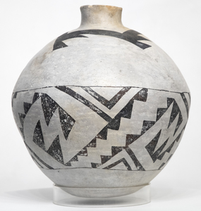 NATIVE AMERICAN - Socorro Black-on-White Storage Jar - painted clay - 16 x 14 x 14 in.