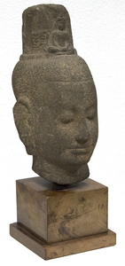 KHMER - Head of Avalokiteshvara - gray sandstone - 13 x 7 x 7 in.