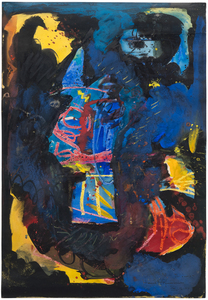 <div><font face=Lato size=3 color=black>Executed in mixed media on paper, <em>The Indian</em> from 1944 showcases Hofmann’s ability to offer a powerful interplay between abstraction and figuration. Surrounded by an atmospheric expanse of deep blues and punctuated by vivid accents of red and yellow, the central form suggests the stylized head of a Native American. Shaped not by direct detailing techniques but subtractive reduction, Hofmann shaped the figure by enclosing it with dynamic strokes of the deep blue surround, punctuated by vivid reds and yellows, as if carving the form out of the surrounding space. This approach emphasizes the figure’s presence while allowing it to remain enigmatic, suspended within an atmospheric mélange of bold, gestural marks.</font></div>
<br>
<br><div> </div>
<br>
<br><div><font face=Lato size=3 color=black>The tension between the central form and its vibrant background exemplifies Hofmann’s transition during the 1940s from Cubist rigor to more unrestricted, expressionistic techniques. <em>The Indian</em> captures the energy of this pivotal period, with its layered abstraction and symbolic undertones reflecting Hofmann’s ability to unite gestural spontaneity with deliberate compositional balance.</font></div>