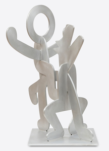 KEITH HARING - Untitled (Figure Balancing On Dog) - aluminum - 35 1/2 x 25 x 29 in.