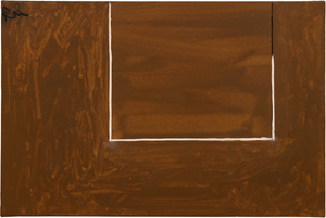 Robert Motherwell's "Open" series, which began in the late 1960s, represents a significant direction in his work, emphasizing openness and spatial complexity through minimalistic compositions. Based on the window as a metaphorical motif rich in introspection and intimacy, "Open Study in Tobacco Brown" is intended to reflect the relationship between the interior self and the external world. It also demonstrates a commitment to exploring the boundaries of abstraction, the interplay of forms, and the emotional depth of color. "Open Study in Tobacco Brown" was produced in 1971, a transitional year when the artist divorced wife Helen Frankenthaler and met German photographer Renate Ponsold, whom he would marry the following year.