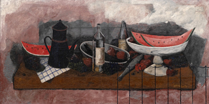 &lt;div&gt;In the mid-1920s, Rufino Tamayo embarked on the crucial development phase as a sophisticated, contemporary colorist. In New York, he encountered the groundbreaking works of Picasso, Braque, and Giorgio de Chirico, along with the enduring impact of Cubism. Exploring painterly and plastic values through subjects sourced from street scenes, popular culture, and the fabric of daily life, his unique approach to color and form began to take shape. It was a pivotal shift toward cosmopolitan aesthetics, setting him apart from the nationalist fervor championed by the politically charged narratives of the Mexican Muralist movement. &nbsp;By focusing on the vitality of popular culture, he captured the essential Mexican identity that prioritized universal artistic values over explicit social and political commentary. The approach underscored his commitment to redefining Mexican art on the global stage and highlighted his innovative contributions to the modernist dialogue. &lt;/div&gt;&lt;br&gt;&lt;br&gt;&lt;div&gt;&nbsp;&lt;/div&gt;&lt;br&gt;&lt;br&gt;&lt;div&gt;Like Cézanne, Tamayo elevated the still life genre to some of its most beautifully simple expressions. Yet high sophistication underlies the ease with which Tamayo melds vibrant Mexican motifs with the avant-garde influences of the School of Paris. As &quot;Naturaleza Muerta&quot; of 1935 reveals, Tamayo refused to lapse into the mere decoration that often characterizes the contemporary School of Paris art with which his work draws comparisons. Instead, his arrangement of watermelons, bottles, a coffee pot, and sundry items staged within a sobering, earthbound tonality and indeterminant, shallow space recalls Tamayo&#039;s early interest in Surrealism. An overlayed square matrix underscores the contrast between the organic subjects of the painting and the abstract, intellectualized structure imposed upon them, deepening the interpretation of the artist&#039;s exploration of visual perception and representation. In this way, the grid serves to navigate between the visible world and the underlying structures that inform our understanding of it, inviting viewers to consider the interplay between reality and abstraction, sensation and analysis.&lt;/div&gt;