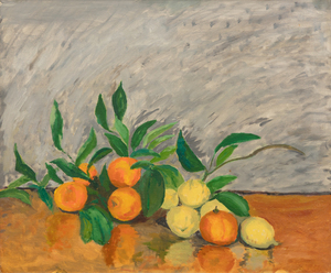 <div>Still lifes like<em> Oranges and Lemons (C 455) </em>give us an insight to the rich and colorful life of Churchill, just as his landscapes and seascapes do. Churchill painted <em>Oranges and Lemons</em> at La Pausa. Churchill would often frequent La Pausa as the guest of his literary agent, Emery Reves and his wife, Wendy.  Reves purchased the home from Coco Chanel.  While other members of the Churchill family did not share his enthusiasm, Churchill and his daughter Sarah loved the place, which Churchill affectionately called “LaPausaland”.  To avoid painting outside on a chilly January morning, Wendy Reves arranged the fruit for Churchill to paint. Surrounded by the Reves’s superb collection of Impressionist and Post-Impressionist works, including a number of paintings by Paul Cézanne, Oranges and Lemons illuminates Churchill’s relationships and the influence of Cézanne, who he admired. The painting, like Churchill, has lived a colorful life, exhibited at both the 1959 Royal Academy of Art exhibition of his paintings and the 1965 New York World’s Fair.</div>